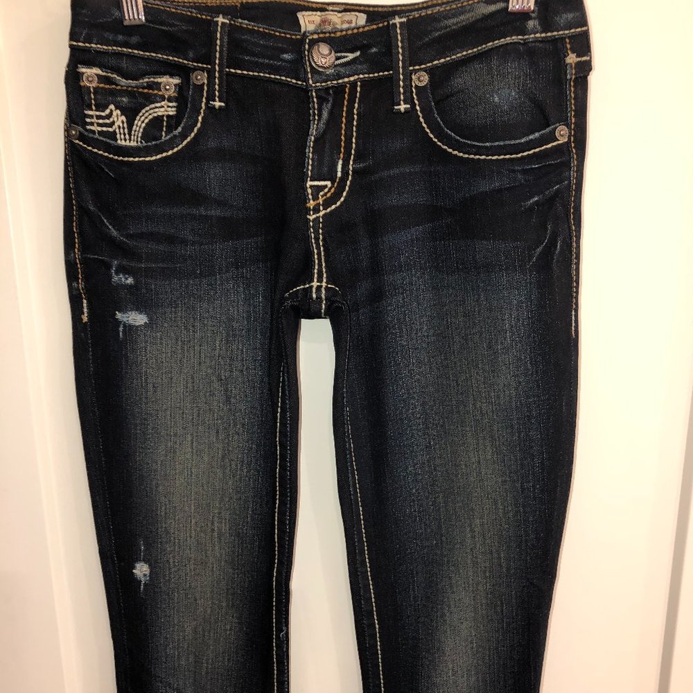 PRVCY slim bootcut jeans sz 26 NWOT dark blue wash